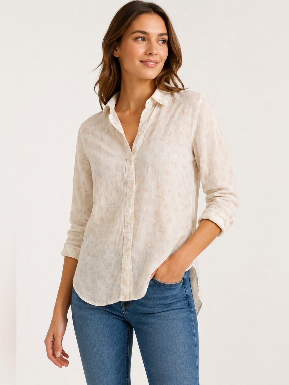 ✨ Cynthia Rowley Floral Button-Front Blouse | Soft Ivory Print | Size Small - Picture 1 of 5